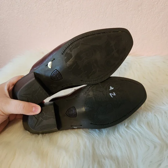 Ariat Brown Leather Block Heel Point Toe Wedge Slip On Mule Shoes - Picture 7 of 10